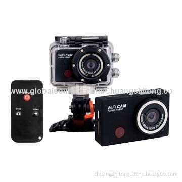 Wireless helmet camera, H.264 WiFi outdoor camera with infrared remote control, 4x zoom/underwater